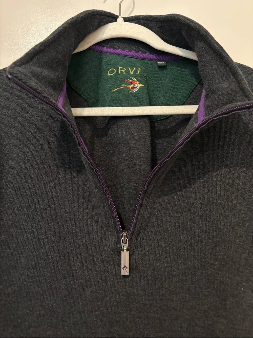 Orvis Men Fly Fishing Dark Gray 1/4 Zip Pullover Sweater Outdoor Sports Cotton